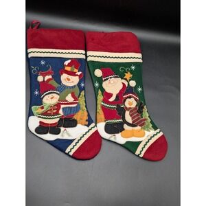 2009 Prima Creations Fleece Plush Christmas Stocking Felt Appliqué Snowmen Santa